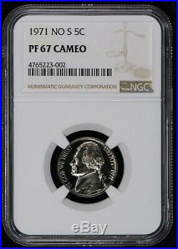 1971 NO S 5c JEFFERSON NICKEL, SCARCE COIN! NGC PROOF 67 CAMEO LOT#T562