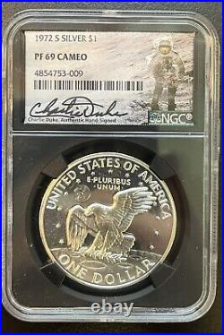 1972 S Silver Ike Dollar! Ngc Pf69 Cameo! Signed By Duke! Lot #1588