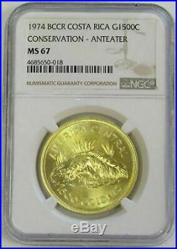 1974 Gold Costa Rica 1500 Colones Wwf Anteater Ngc Mint State 67 Mintage 2,418