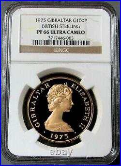 1975 Gold Gibraltar 750 Minted 100 Pounds Ngc Proof 66 Uc British Sterling