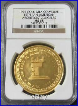 1975 Gold Mexico 50 Peso Congress Of Architects Ngc Mint State 68