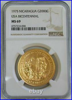1975 Gold Nicaragua 320 Minted 2000 Cordobas USA Bicentennial Ngc Mint State 69