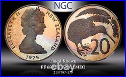 1975 New Zealand 20C NGC PF 68 Ultra Cameo Toned, Top Pop! Mint 12,000