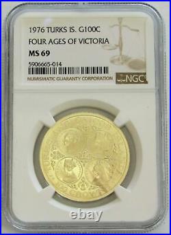 1976 Gold Turks & Caicos 250 Minted 4 Ages Victoria 100 Crowns Ngc Mint State 69