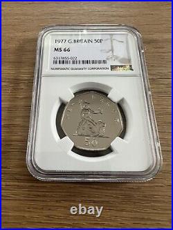 1977 50p MS66 NGC Britannia Great Britain Royal Mint Top Population None Finer