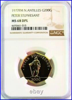 1977 Fm Gold Netherlands Antilles 654 Minted 200 Gulden Ngc Mint State 68 Dpl