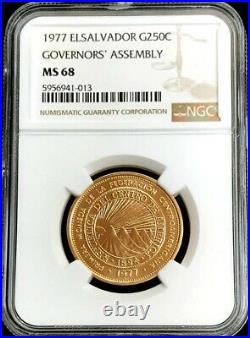 1977 GOLD EL SALVADOR 250 COLONES 18th GOVERNORS ASSEMBLY COIN NGC MINT STATE 68
