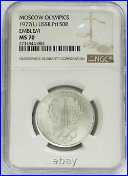 1977 Platinum Russia 150 Roubles Olympics Emblem Coin Ngc Mint State 70