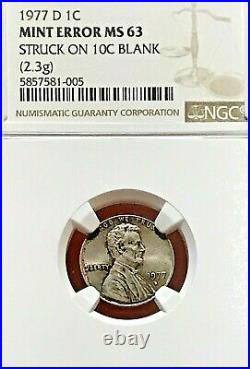 1977-d Lincoln Cent On Dime Planchet Ngc Ms-63 Off-metal Mint Error