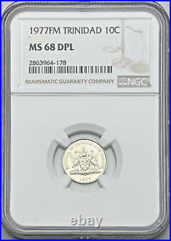 1977FM (U) Trinidad 10 Cents NGC MS 68 DPL, Extremely Low Mintage 633