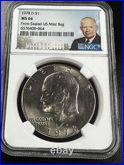 1978-D NGC Graded MS 66 Eisenhower Dollar Near Top Pop Exact Coin Mint Bag Find