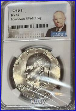 1978-D NGC Graded MS 66 Eisenhower Dollar Near Top Pop Mint Bag Pedigree