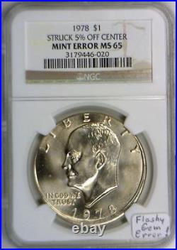 1978 Eisenhower Dollar Struck 5% Off Center Mint Error NGC MS-65 Flashy Gem