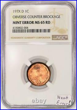 197X-D Lincoln Cent Obverse Counter Brockage Mint Error NGC MS-65 RD Neat Error