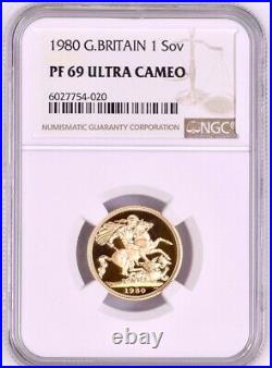 1980 Gold Proof Sovereign, Royal Mint Coin NGC Graded PF69 Ultra Cameo