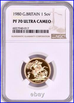 1980 Gold Proof Sovereign, Royal Mint Coin NGC Graded PF70 Ultra Cameo