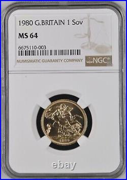 1980 Queen Elizabeth II Full Gold Sovereign Ngc Ms64 Uk Royal Mint