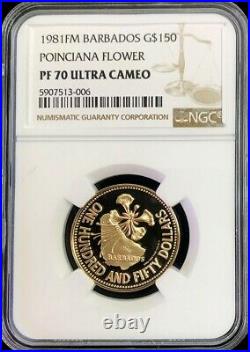 1981 Gold Barbados $150 Dollar Poinciana Ngc Proof 70 Ultra Cameo 1,140 Minted