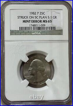 1982 P Washington 25c Mint Error NGC Certified Struck On 5c Planchet in MS63