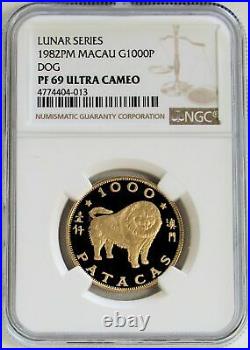 1982 Pm Gold Macau 255 Minted 1000 Patacas Lunar Year Of The Dog Ngc Proof 69 Uc