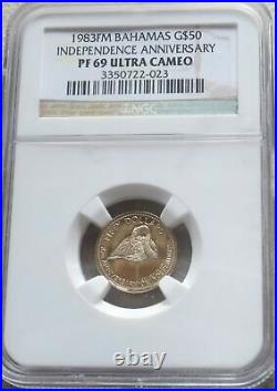 1983 Gold Bahamas Only 962 Minted $50 Flamingo Ngc Proof 69 Ultra Cameo