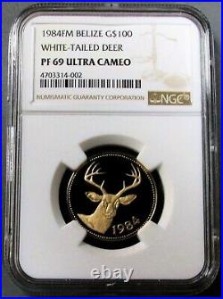 1984 Fm Gold Belize 965 Minted $100 White Tailed Deer Coin Ngc Proof 69 Uc