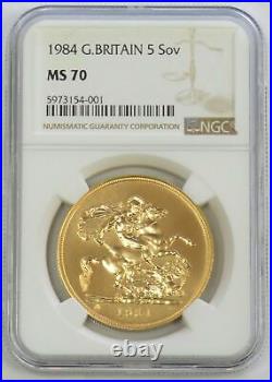 1984 Gold Great Britain 5 Pounds Sovereign St. George Coin Ngc Mint State 70