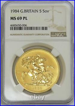 1984 Gold Great Britain 5 Pounds St. George Coin Ngc Mint State 69 Proof Like