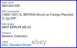 1985-1997 50p error struck on foreign planchet 3.1g ngc mint error ms63 Beeston