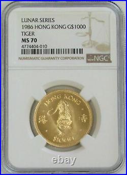 1986 Gold Hong Kong $1000 Lunar Year Of The Tiger Coin Ngc Mint State 70