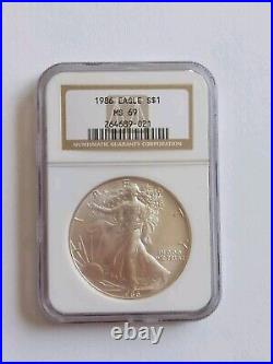 1986 S$1 American Silver Eagle NGC MS69 Coin Round