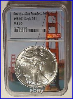 1986 (s) Silver Eagle Dollar Ngc Ms69 Struck At San Francisco Mint Rare First Yr