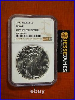 1987 $1 American Silver Eagle Ngc Ms69 Mint Error Obverse Struck Thru