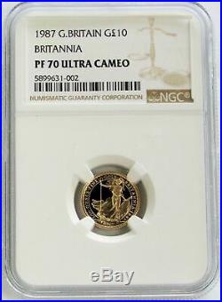 1987 Gold Great Britain Ngc Proof 70 Uc 1/10 Oz Britannia Coin Only 1,000 Minted
