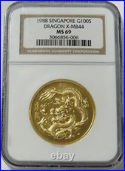 1988 Gold Singapore 100 Singold 1 Oz Dragon Ngc Mint State 69