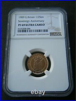 1989 Royal Mint Tudor Rose Proof Gold Half Sovereign Coin NGC PF69 Ultra Cameo
