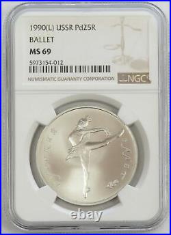 1990 (l) Palladium Russia 25 Rouble Ballerina 1 Oz Coin Ngc Mint State 69