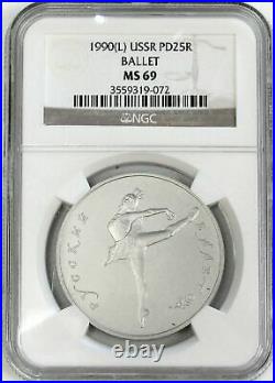 1990 (l) Palladium Russia 25 Rouble Ballerina 1 Oz Coin Ngc Mint State 69