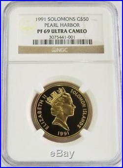 1991 Gold Solomon Islands $50 Pearl Harbor Ngc Proof 69 Ultra Cameo 500 Minted