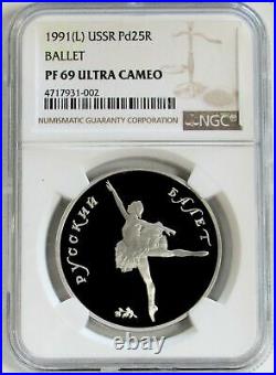 1991 Palladium Russia 25 Rouble Ballet Ngc Proof 69 Ultra Cameo 3,000 Minted