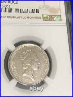 1992 10p Ten Pence Coin, Mint Error, BROADSTRUCK ROYAL MINT ERROR AU58 NGC