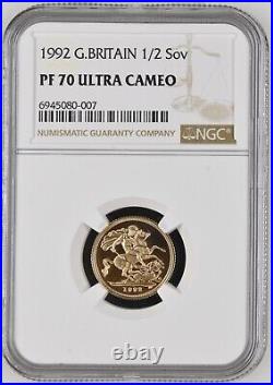 1992 Half 1/2 Sovereign Gold Coin Proof Pf70 Ultra Cameo Ngc Royal Mint