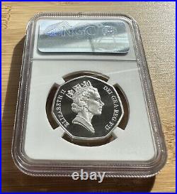 1992 Piedfort Dual Date SILVER PROOF PF 69 50p Fifty Pence Coin NGC Graded MINT