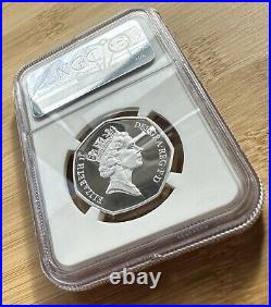1992 Piedfort Dual Date SILVER PROOF PF 69 50p Fifty Pence Coin NGC Graded MINT