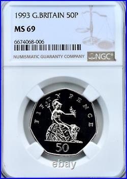 1993 50p MS69 NGC Britannia Great Britain UK Royal Mint Top Population