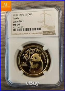 1995 G100Y 1oz China large date gold panda coin NGC MS70 Shanghai mint
