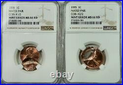 1995 Lincoln Cent 1c Mint Errors Mated Pair 2 Coins NGC MS66RD