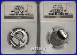 1995 NGC MS66 Two Coin Set Mated Pair Nickel Mint Errors with Mushroom Strike
