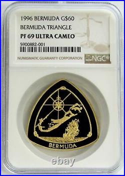1996 Gold Bermuda $60 Dollar Triangle Coin Ngc Proof 69 Ultra Cameo 1,500 Minted