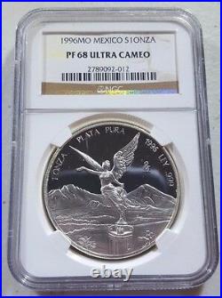 1996 Mexico Libertad NGC PF68 1 oz. 999 Silver Proof Onza Only 2k minted
